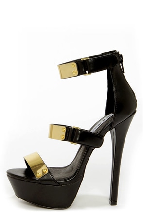 Sexy Black Heels - Gold-Plated Heels - Platform Heels - 109.00