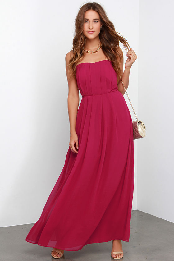 Wine Red Dress Strapless Gown Maxi Dress Lulus