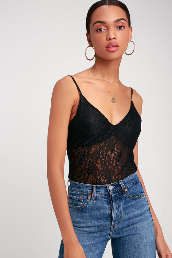 Sexy Black Bodysuit Sheer Lace Bodysuit Backless Bodysuit Lulus