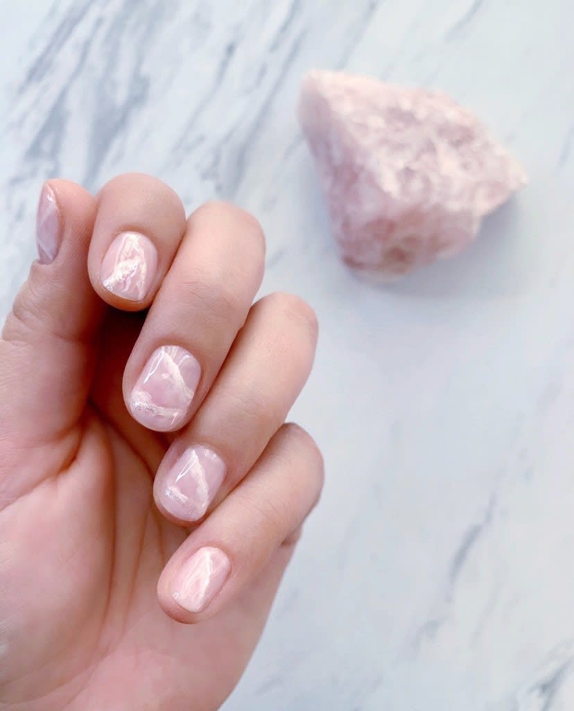 rose quartz nails with foil