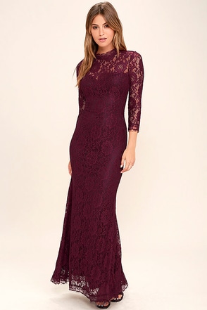 Stunning Lace Maxi Dress - Burgundy Lace Dress - Mermaid Maxi Dress ...