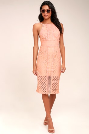 Keepsake Bridges Dress - Blush Lace Dress - Midi Dress