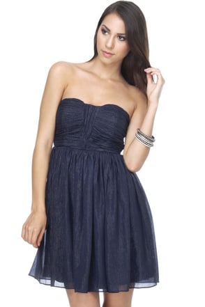 Gorgeous Glitter Dress - Navy Blue Dress - Strapless Dress - $64.00
