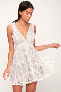 All of My Heart White Lace Skater Dress