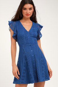 Athena Royal Blue Lace Skater Dress