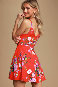 Bridge to Love Red Floral Print Skater Dress