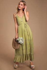 Coulee Washed Olive Green Lace Maxi Dress - Lulus