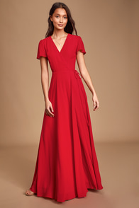 You're My Everything Red Short Sleeve Wrap Maxi Dress - Lulus