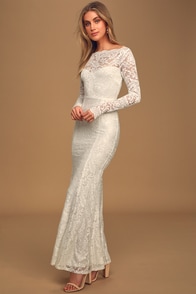 Farida White Lace Long Sleeve Maxi Dress - Lulus