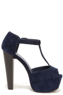 blue block high heels