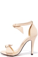 Cute Nude Heels - Ankle Strap Heels - Bow Heels - $32.00