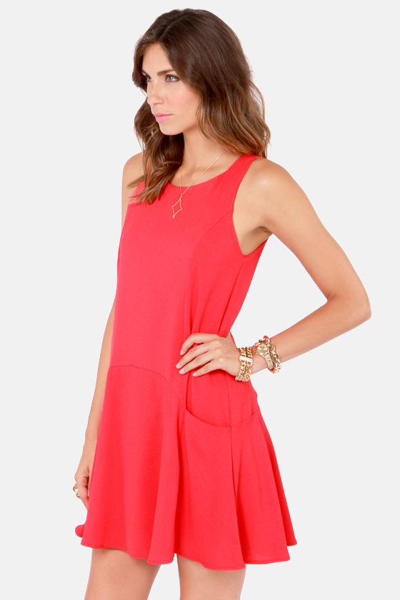 Pretty Coral Red Dress - Sleeveless Dress - $51.00