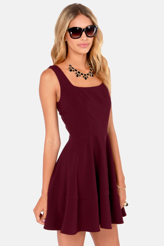 Pretty Burgundy Dress - Skater Dress - Wine Red Dress - $42.00