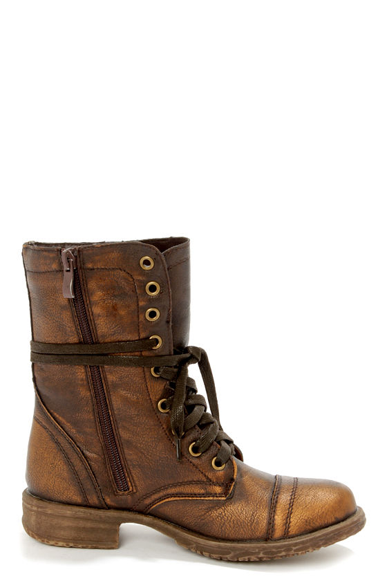 Very Volatile Chimney Bronze Lace-Up Combat Boots - $67.00