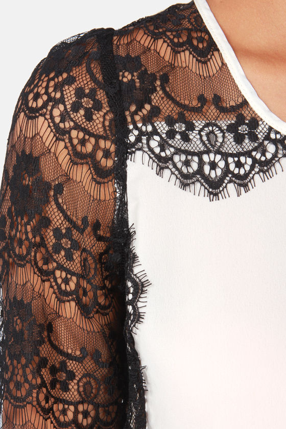 Pretty Ivory Top - Black Top - Lace Top - $40.00