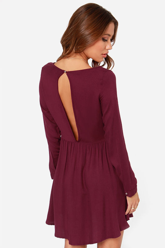 Rhythm Florence Dress - Burgundy Dress - Long Sleeve Dress - $71.00