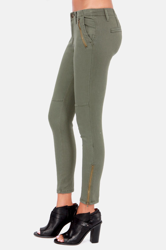 Cute Olive Green Pants - Taper-Leg Pants - Skinny Jeans - $63.00