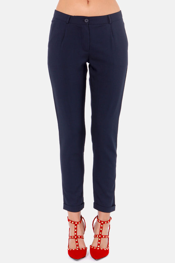 Cute Navy Blue Pants - Cropped Pants - Tapered Pants - $45.00