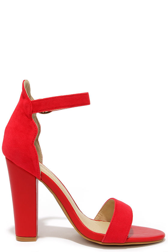 Pretty Red Heels - Ankle Strap Heels - $32.00