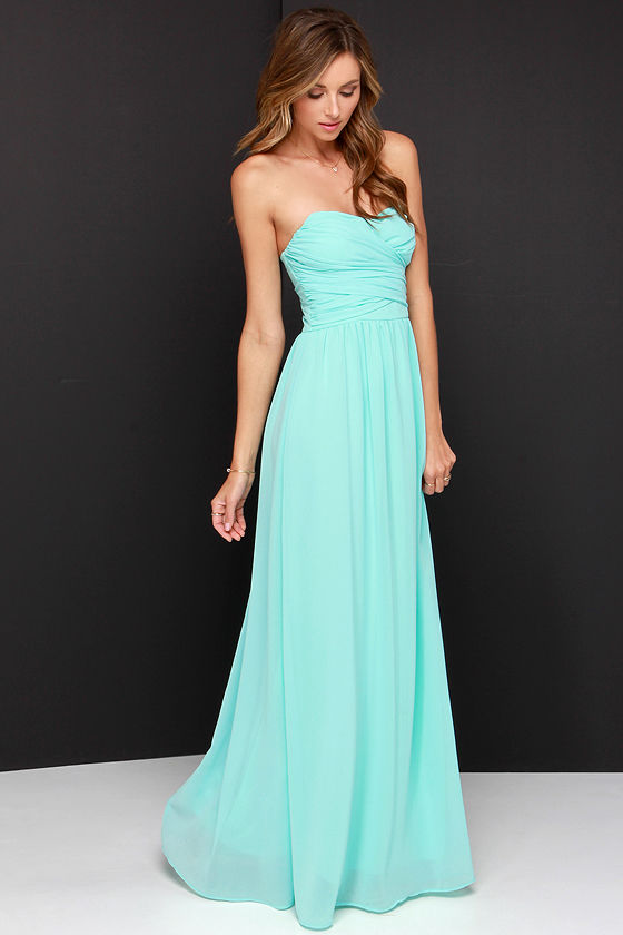 Lovely Aqua Dress - Strapless Dress - Maxi Dress - $68.00