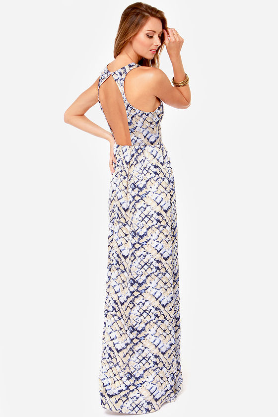 Beautiful Print Dress - Maxi Dress - Backless Dress - $73.00