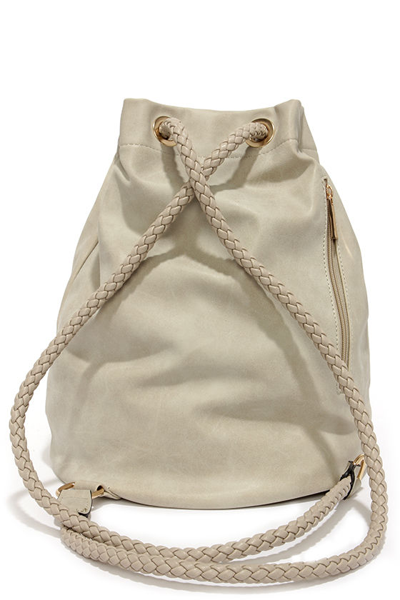 Cute Beige Purse - Vegan Leather Backpack - Bucket Backpack - $38.00