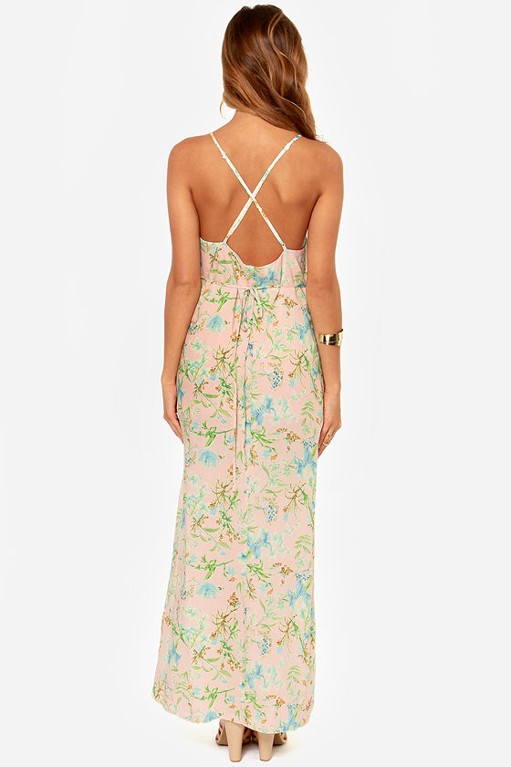 Lovely Floral Print Dress - Maxi Dress - Light Pink Dress - $39.00