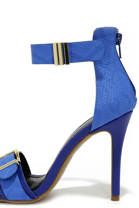 Cute Blue Heels - Snakeskin Heels - Ankle Strap Heels - $32.00