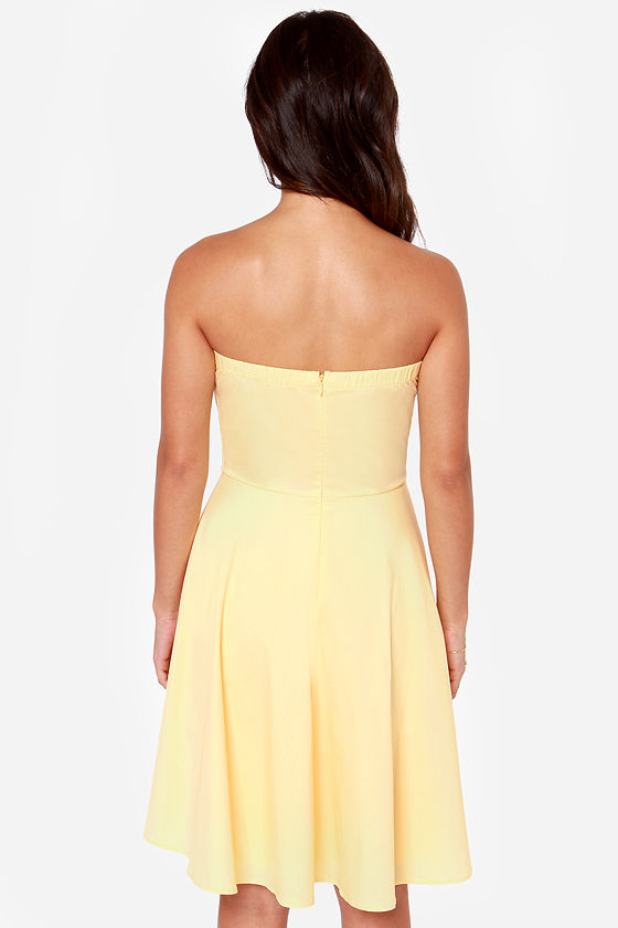 Cute Strapless Dress Yellow Dress 4000