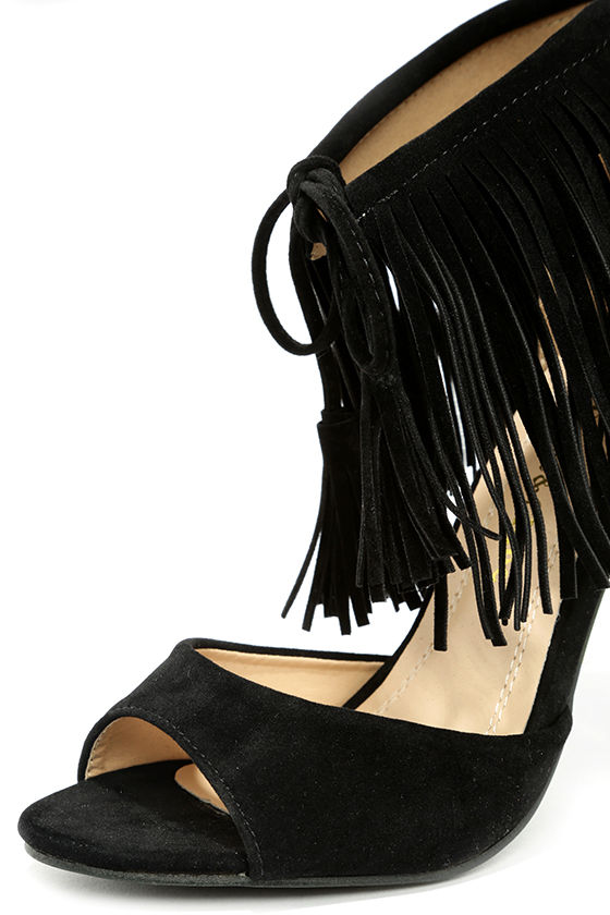 Chic Black Heels - Fringe Heels - Suede Heels - Tassel Heels - $32.00