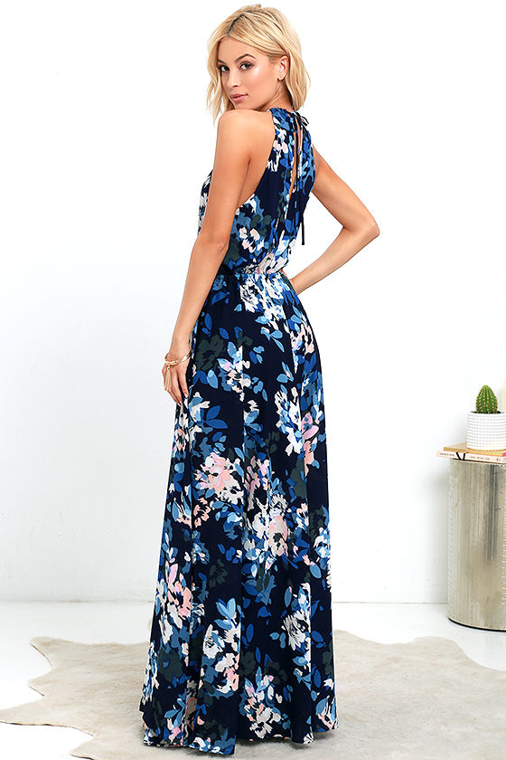 Lovely Navy Blue Dress - Print Dress - Maxi Dress - $106.00