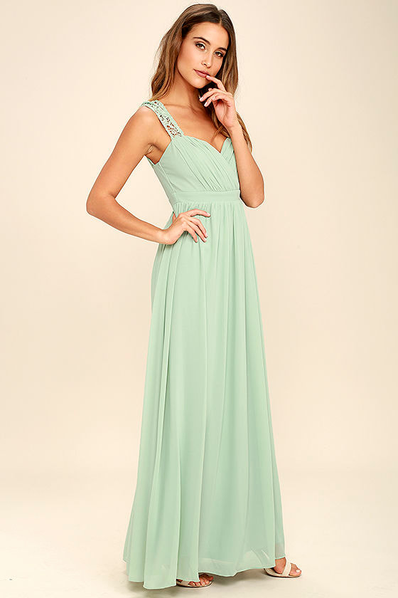 Sage Green Dress - Maxi Dress - Lace Gown - $78.00