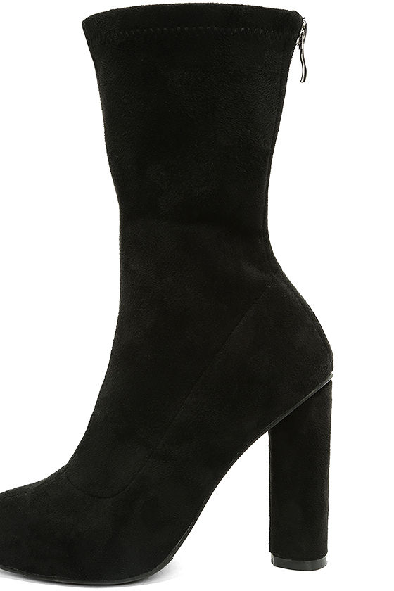 Black High Heel Boots - Vegan Suede Boots - Mid-Calf Boots - $47.00