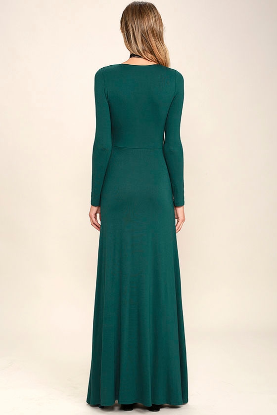 Lovely Forest Green Maxi Dress Long Sleeve Dress Surplice Maxi 4800 8779