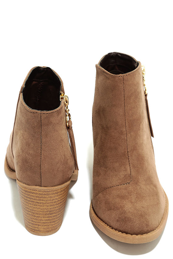 Cute Taupe Booties - Vegan Suede Booties - Ankle Booties - $34.00