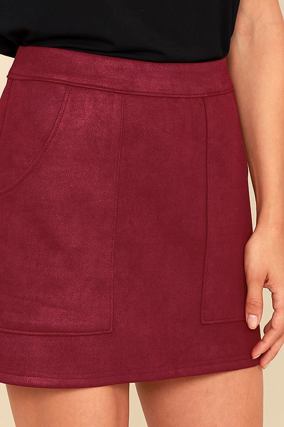 Cute Wine Red Suede Mini Skirt - Vegan Suede Mini Skirt - $42.00