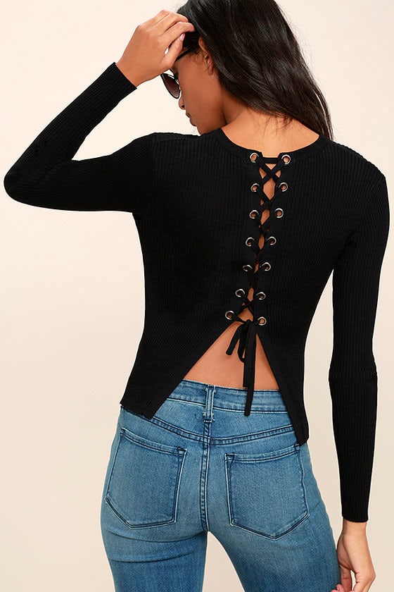 womens black lace up top