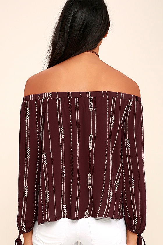 burgundy off shoulder shirt