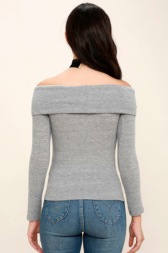 grey off shoulder top