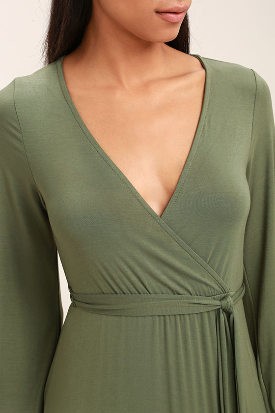 Lovely Olive Green Dress Maxi Dress Long Sleeve Maxi Dress 6800 5889