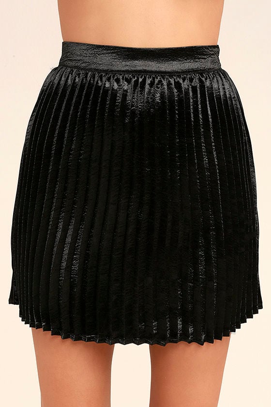 Stunning Black Skirt - Satin Skirt - Pleated Skirt - Mini Skirt ...