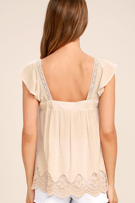 Lovely Light Beige Top - Crochet Lace Top - Short Sleeve Top - $62.00