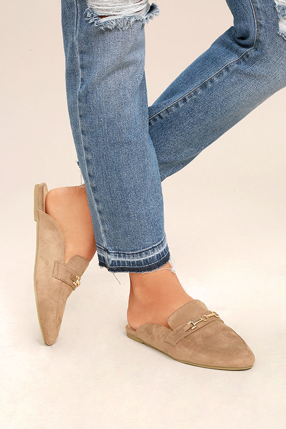 Chic Taupe Loafers - Taupe Suede Loafers - Taupe Loafer Slides - Black ...