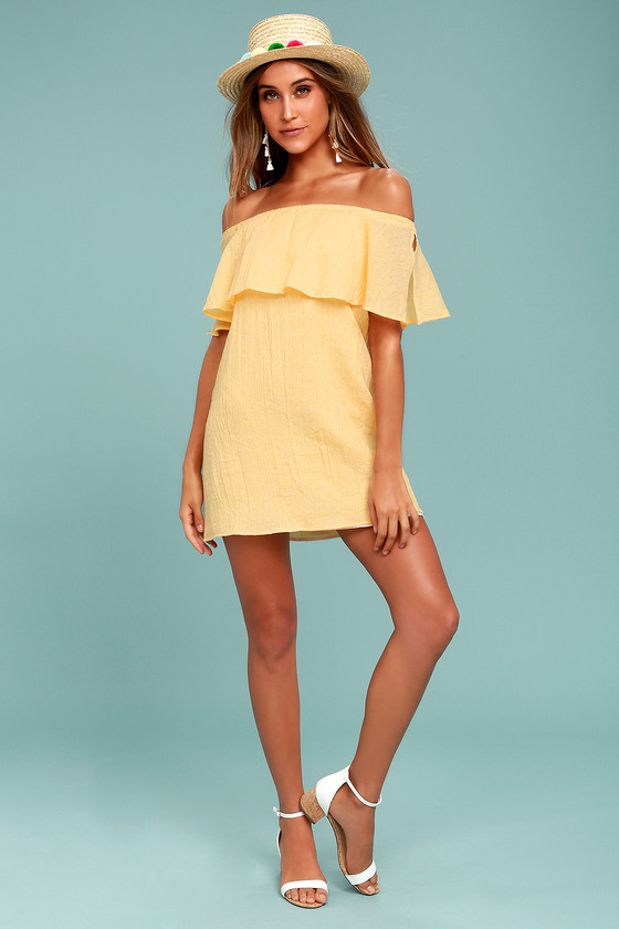 Cute Yellow Dress - Off-the-Shoulder Dress - Shift Dress - $59.00