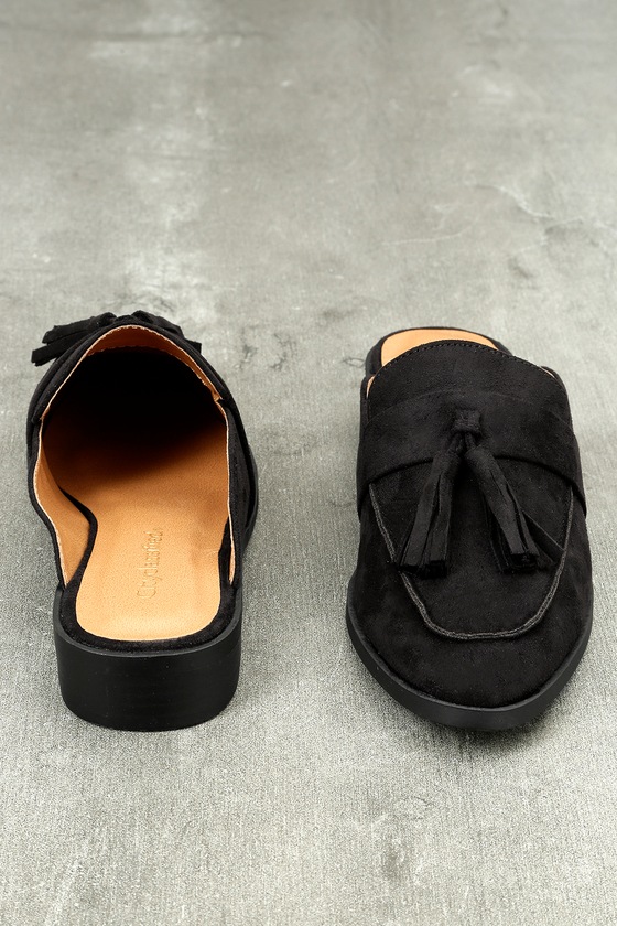 Trendy Loafer Slides - Black Loafer Slides - Vegan Slides