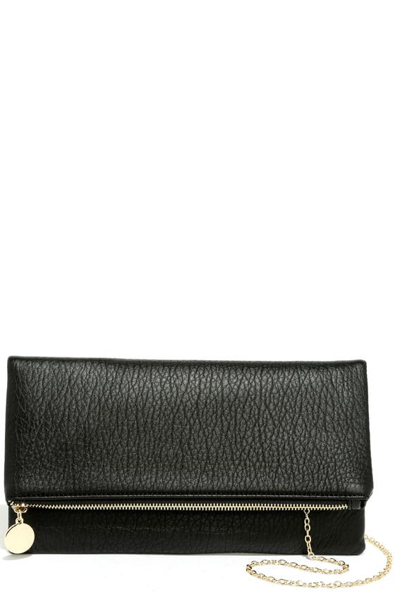 Chic Black Clutch - Fold Over Clutch - Vegan Leather Clutch - $28.00