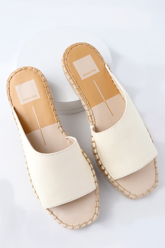 white espadrille slide sandals