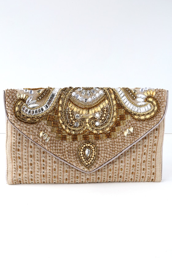 vintage gold beaded clutch