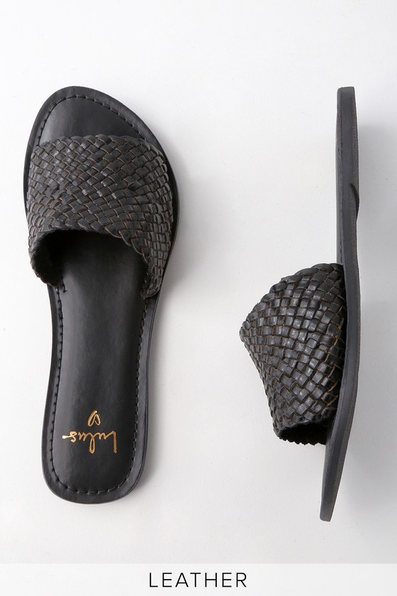 Cute Slide Sandals - Woven Sandals - Black Sandals