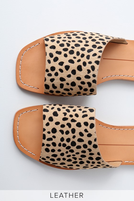 leopard fur slide sandals